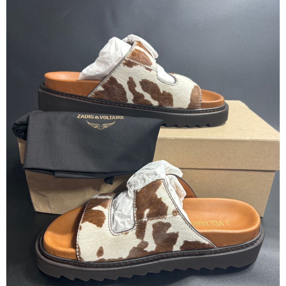 Zadig & Voltaire NIB Alpha Cecilia Calf Hair Sandal in Brown/White EU37/US6